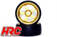 Tires - 1/10 Drift - mounted - 5-Spoke Gold Wheels 3mm Offset - Slick (2 pcs)