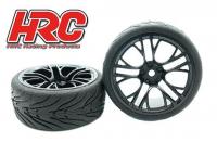 Gomme - 1/10 Touring - montato - Cerchi Five Blocks Neri - 12mm Hex - HRC Street Devil (2 pzi)