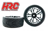 Tires - 1/10 Touring - mounted - Five Blocks Black Wheels - 12mm hex - HRC Street Devil (2 pcs)