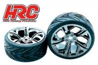Tires - 1/10 Touring - mounted - Inferno Gunmetal Wheels - 12mm hex - HRC Street Devil 26mm(2 pcs)