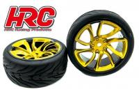 Tires - 1/10 Touring - mounted - Turbo Gold Wheels - 12mm hex - HRC Street Devil (2 pcs)
