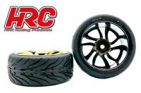 Tires - 1/10 Touring - mounted - Turbo Gold Wheels - 12mm hex - HRC Street Devil (2 pcs)