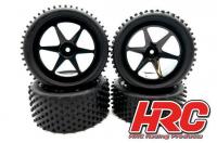 Reifen - 1/10 Buggy - montiert - Schwarz Felgen - 4WD Vorne & Hinten - 2.2" - Stub Pattern (4 Stck)