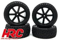 Pneus - 1/10 Buggy - montés - jantes noires 7-Spoke - 4WD Avant & Arrière - 12mm hex - 2.2" Blocker (4 pcs)