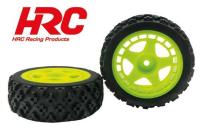 Tires - 1/10 Rally - mounted - Neon Green Wheels - 12mm Hex - HRC Rally (2 pcs)