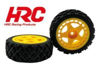 Tires - 1/10 Rally - mounted - Yellow Wheels - 12mm Hex - HRC Rally (2 pcs)