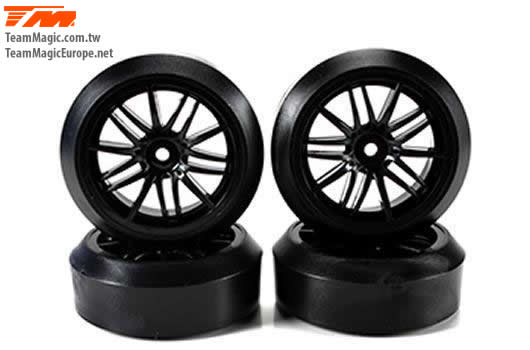 K Factory - KF7624BKH - Tires - 1/10 Drift - mounted - 15-Spoke wheels - 12mm Hex - Hard (4 pcs)