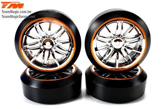 K Factory - KF7625GDH - Tires - 1/10 Drift - mounted - Starlight Wheels Silver / Gold - 12mm Hex - 45° - Hard (4 pcs)