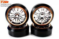 Tires - 1/10 Drift - mounted - Starlight Wheels Silver / Gold - 12mm Hex - 45° - Hard (4 pcs)