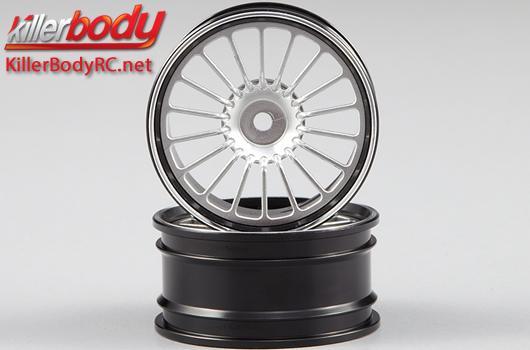 KillerBody - KBD48306SIL - Wheels - 1/10 Touring - Scale - 12mm Hex - CNC Aluminum - Alfa Romeo TZ3 Corsa - Silver / Black (2 pcs)