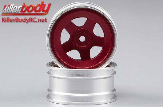 KillerBody - KBD48317RED - Wheels - 1/10 Touring - Scale - 12mm Hex - CNC Aluminum - Lancia Stratos (1977 Giro d'Italia) - Red / Silver (2 pcs)