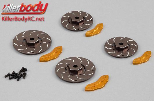 KillerBody - KBD48356 - Body Parts - 1/10 Touring / Drift - Scale - CNC Aluminum - Gunmetal Brake Disc & Gold Caliper (4 pcs)