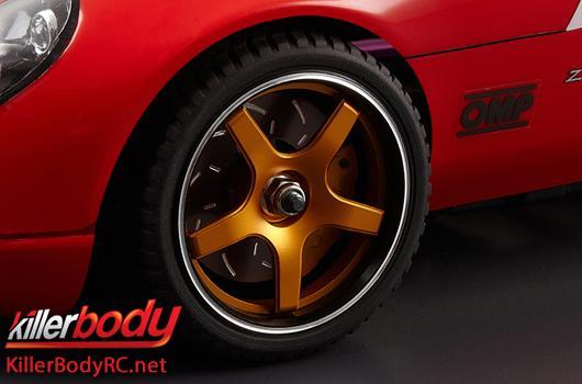 KillerBody - KBD48356 - Parti di carrozzeria - 1/10 Touring / Drift - Scale - CNC Alluminio - Disco di freno Gunmetal & Pinza Gold (4 pzi)