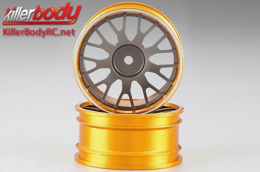 KillerBody - KBD48489SIGY - Wheels - 1/10 Touring - Scale - 12mm Hex - CNC Aluminum - BBS Type - Gunmetal / Gold (2 pcs)