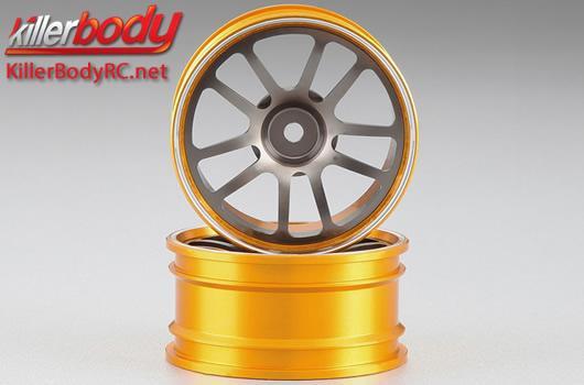 KillerBody - KBD48490SIGY - Wheels - 1/10 Touring - Scale - 12mm Hex - CNC Aluminum - 5-H Spoke - Gunmetal / Gold (2 pcs)