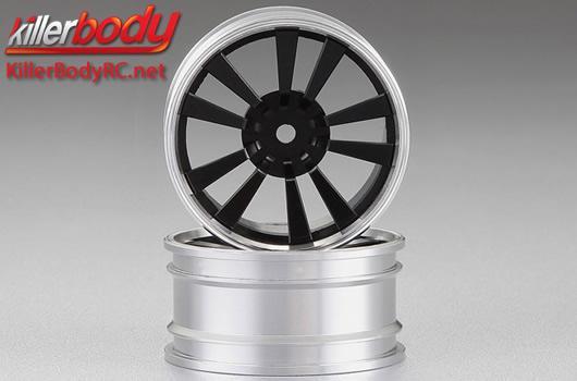 KillerBody - KBD48491BLK - Wheels - 1/10 Touring - Scale - 12mm Hex - CNC Aluminum - 5-V Spoke - Black / Silver (2 pcs)