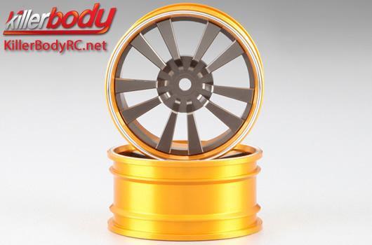 KillerBody - KBD48491SIGY - Cerchi - 1/10 Touring - Scale - 12mm Hex - CNC Alluminio - 5-V Spoke - Gunmetal / Gold (2 pzi)