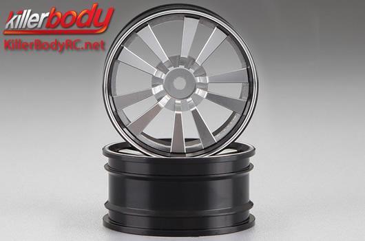 KillerBody - KBD48491SIL - Wheels - 1/10 Touring - Scale - 12mm Hex - CNC Aluminum - 5-V Spoke - Silver / Black (2 pcs)
