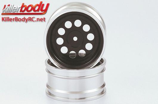 KillerBody - KBD48588BLK - Wheels - 1/10 Touring - Scale - 12mm Hex - CNC Aluminum - Alfa Romeo SZ - Black / Silver (2 pcs)