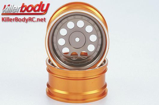 KillerBody - KBD48588SIGY - Wheels - 1/10 Touring - Scale - 12mm Hex - CNC Aluminum - Alfa Romeo SZ - Gunmetal / Gold (2 pcs)