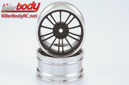KillerBody - KBD48589BLK - Wheels - 1/10 Touring - Scale - 12mm Hex - CNC Aluminum - Alfa Romeo Giulietta (2010) - Black / Silver (2 pcs)