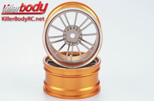 KillerBody - KBD48589SIGY - Wheels - 1/10 Touring - Scale - 12mm Hex - CNC Aluminum - Alfa Romeo Giulietta (2010) - Gunmetal / Gold (2 pcs)