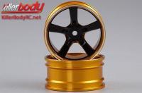 Wheels - 1/10 Touring - Scale - 12mm Hex - CNC Aluminum - Camaro 2011 - Black / Gold (2 pcs)