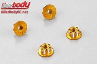 Wheel Nuts - M4 serrated flanged - Aluminum - Gold (4 pcs)