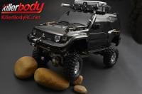 Karosserie - 1/10 Crawler  - Fertig lackiert - Box - Mitsubishi Pajero EVO 1998 - Schwarz - fits Traxxas Telluride 4X4 & Tamiya HILUX High-Lift