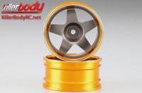 Cerchi - 1/10 Touring - Scale - 12mm Hex - CNC Alluminio - Alfa Romeo 75 Turbo Evoluzione - Argento / Gold (2 pzi)