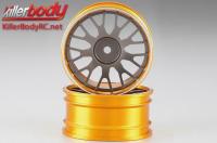 Wheels - 1/10 Touring - Scale - 12mm Hex - CNC Aluminum - BBS Type - Gunmetal / Gold (2 pcs)