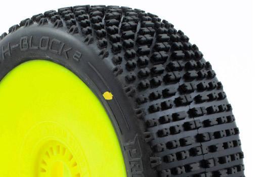 Reifen - 1/8 Buggy - montiert - Gelb Felgen - 17mm Hex - H-BLOCK V2 C2 (SOFT) (2 pcs)