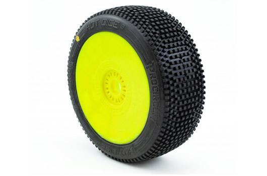 ProCircuit - PCY2003-C2 - Gomme - 1/8 Buggy - montato - Cerchi gialli - 17mm Hex - HOT DICE V2 C2 (SOFT) (2 pcs)