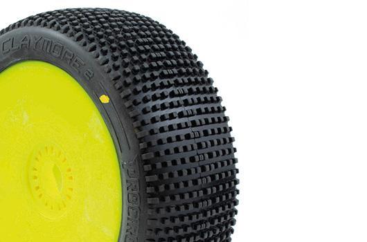 Tires - 1/8 Buggy - Claymore V2 Buggy C2 (Soft) Pre-Mounted Yellow (2pcs.)