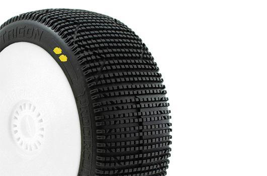 Tires - 1/8 Buggy - mounted - White wheels - 17mm Hex - TRIGON v3 BUGGY S2 (SOFT)