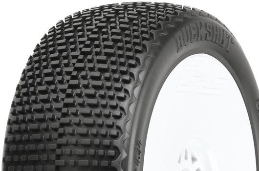 Pro-Line - PRO9062233 - Tires - 1/8 Buggy - mounted - V2 wheels White - 17mm Hex - Buck Shot S3 (soft) (2 pcs)