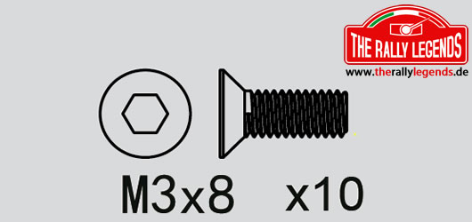 Rally Legends - EZRL2270 - Screws - Flat Head - Hex (Allen) - M3 x  8mm (10 pcs)