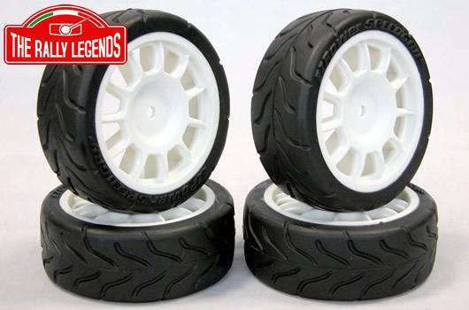 Rally Legends - EZRL2106 - Tires - 1/10 - mounted - White Wheels - Fiat Abarth 500 (4 pcs)