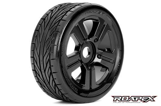 Roapex - RXR5001-B - Tires - 1/8 Buggy - mounted - Black wheels - 17mm Hex - Trigger (2 pcs)