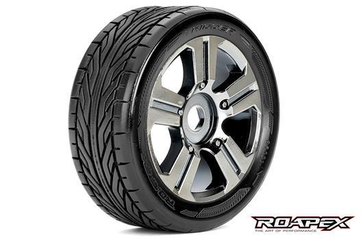 Roapex - RXR5001-CB - Tires - 1/8 Buggy - mounted - Chrome Black wheels - 17mm Hex - Trigger (2 pcs)
