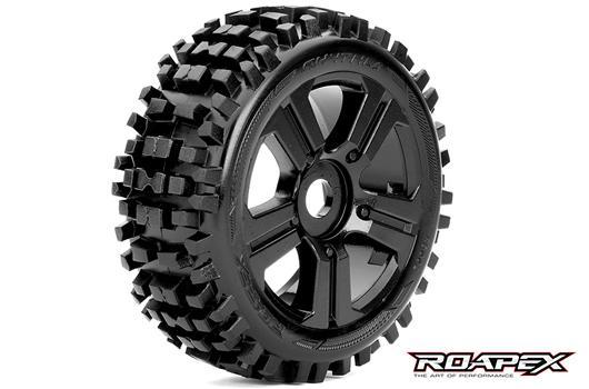 Roapex - RXR5002-B - Reifen - 1/8 Buggy - montiert - Schwarz Felgen - 17mm Hex - Rhythm (2 Stk.)