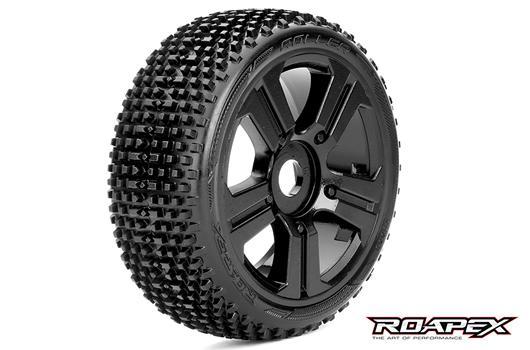 Roapex - RXR5003-B - Tires - 1/8 Buggy - mounted - Black wheels - 17mm Hex - Roller (2 pcs)