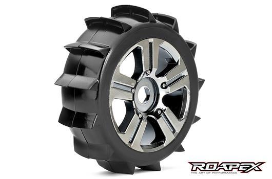 Roapex - RXR5004-CB - Tires - 1/8 Buggy - mounted - Chrome Black wheels - 17mm Hex - Paddle (2 pcs)