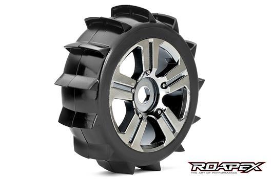 Roapex - RXR5004-CB - Gomme - 1/8 Buggy - montato - Cerchi Neri Chromati - 17mm Hex - Paddle (2 pzi)