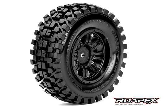 Roapex - RXR1003-B - Gomme - 1/10 Short Course - montato - Cerchi Neri - 12mm Hex - Rhythm (2 pzi)