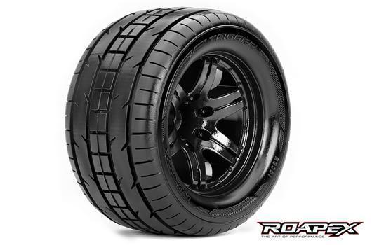 Roapex - RXR3001-B0 - Reifen - 1/10 Monster Truck - montiert - 0 offset - Schwarz Felgen - 12mm Hex - Trigger (2 Stk.)