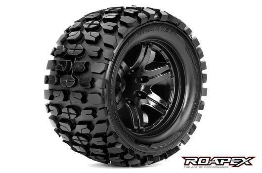 Roapex - RXR3002-B0 - Gomme - 1/10 Monster Truck - montato - 0 offset - Cerchi Neri - 12mm Hex - Tracker (2 pzi)