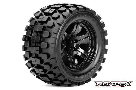 Roapex - RXR3003-B0 - Gomme - 1/10 Monster Truck - montato - 0 offset - Cerchi Neri - 12mm Hex - Rhythm (2 pzi)