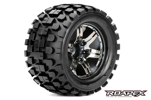 Roapex - RXR3003-CB2 - Pneus - 1/10 Monster Truck - montés - 1/2 offset - Jantes noires chromées - 12mm Hex - Rhythm (2 pces)