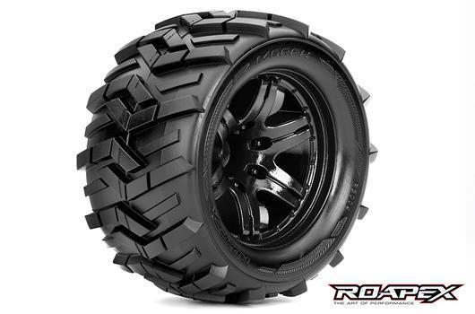 Roapex - RXR3004-B0 - Reifen - 1/10 Monster Truck - montiert - 0 offset - Schwarz Felgen - 12mm Hex - Morph (2 Stk.)